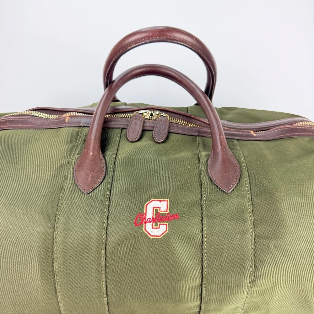 POLO GOLF CHARLESTON Canvas Leather Trim Duffle Bag Olive Green Travel Weekend